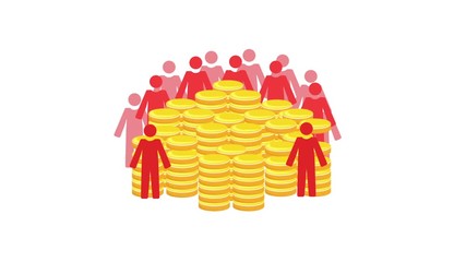 Animation of a crowd of people and money