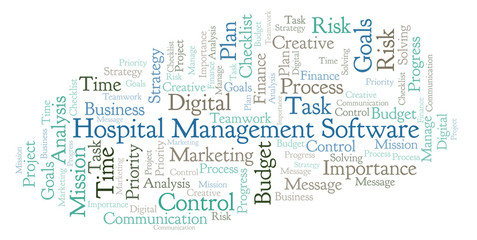 Fototapeta premium Hospital Management Software word cloud, made with text only.
