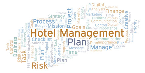 Fototapeta premium Hotel Management word cloud, made with text only.