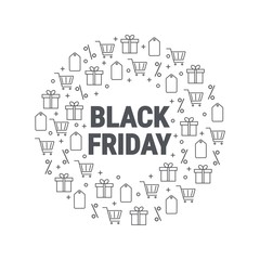 Black friday banner with sale icons. Holiday sale label