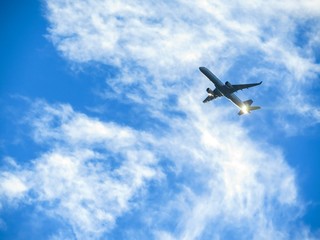 Fototapeta na wymiar Jet Plane Soaring Through The Clouds