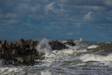 Stormy Baltic sea next to Liepaja, Latvia.