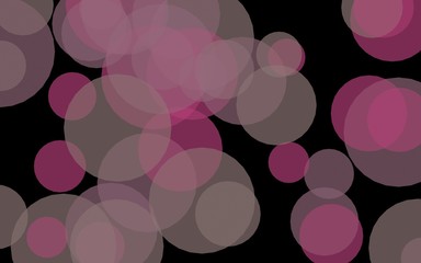 Multicolored translucent circles on a dark background. Pink tones. 3D illustration
