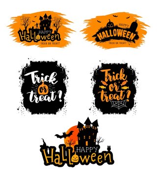 Set of halloween illustrations. Happy halloween banners. Trick or treat