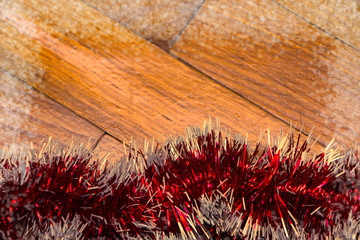 Christmas decoration rain on wooden background 