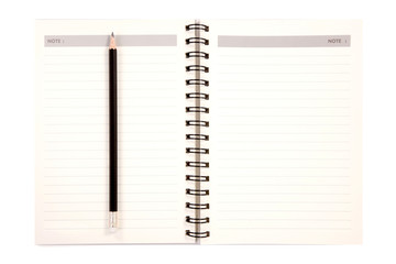 Notebook and Pencil on White Background.