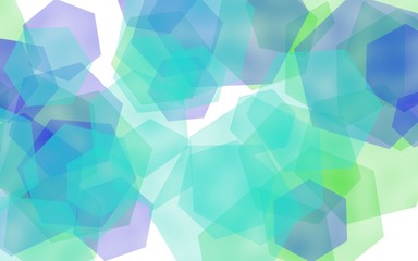 Multicolored translucent hexagons on white background. Green tones. 3D illustration