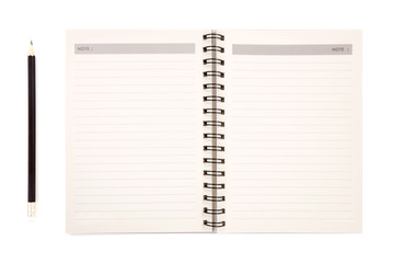 Notebook and Pencil on White Background.