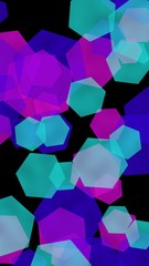 Multicolored translucent hexagons on dark background. Vertical image orientation. 3D illustration