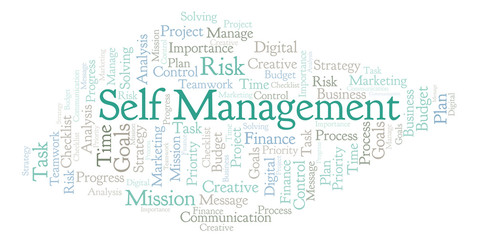 Self Management word cloud, made with text only.