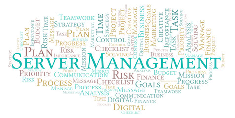 Server Management word cloud, made with text only.