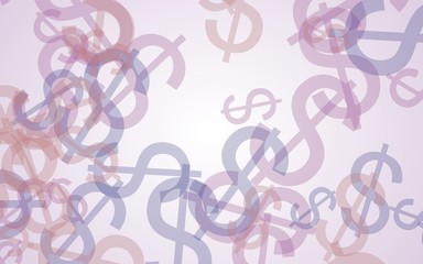 Multicolored translucent dollar signs on white background. Red tones. 3D illustration