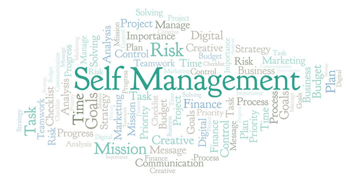 Self Management word cloud, made with text only.