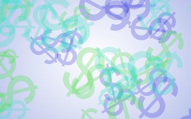 Multicolored translucent dollar signs on white background. Green tones. 3D illustration