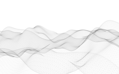 Fototapeta premium Abstract landscape on a white background. Cyberspace grid. Hi-tech network. 3D illustration