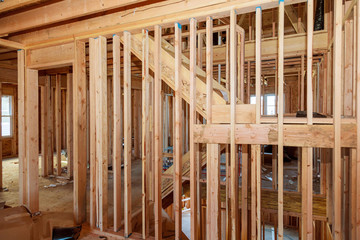 Obraz na płótnie Canvas Interior beam frame new house under construction