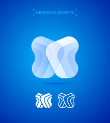 X abstract letter logo. Origami paper, material design, flat and line style. Simple icon set