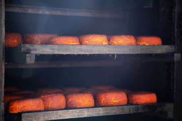 smoked cheese in the smokehouse
