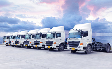 New truck fleet with beautiful sky.