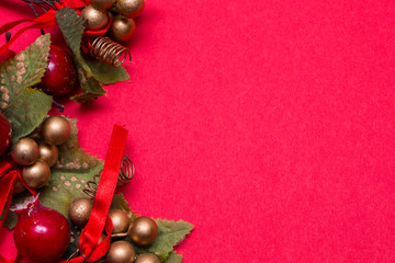 Christmas Fir Tree On Red Background 