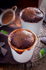 Chocolate cupcake in a glass, selective focus