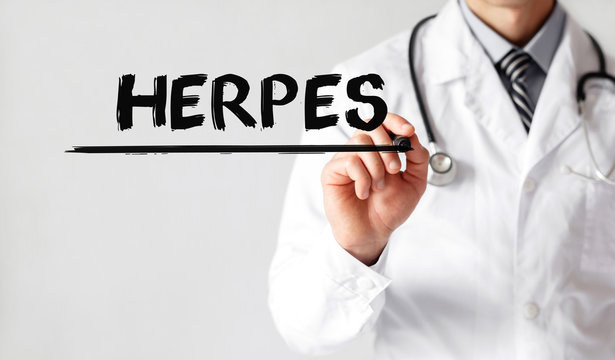 Doctor Writing Word HERPES With Marker, Medical Concept