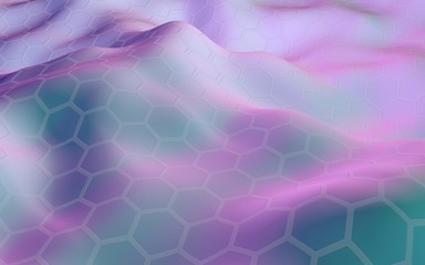 Colorful honeycomb with a gradient color on a light background. Perspective view on polygon look like honeycomb. Wavy surface. Isometric geometry. 3D illustration