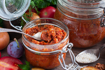 Harvesting in a glass jar for the winter 