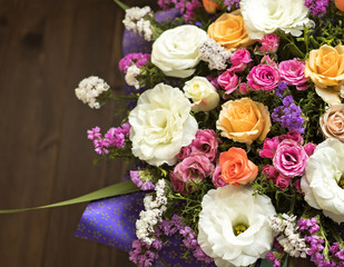 a bouquet of beautiful flowers for a woman a gift for the anniversary of many different kinds of flowers