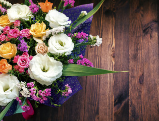 a bouquet of beautiful flowers for a woman a gift for the anniversary of many different kinds of flowers