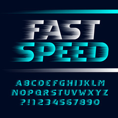 Fast Speed alphabet font. Wind effect italic letters, symbols and numbers. Stock vector typeface for you design.