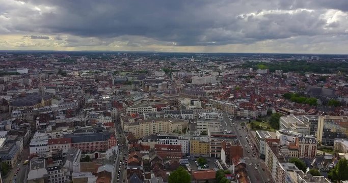 drone shots over lille france in europe of the city.