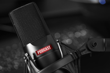 vocal microphone with podcast text