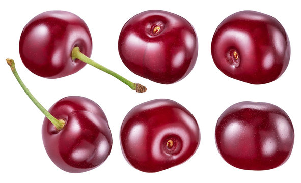 Set of cherry berries. Clipping paths.