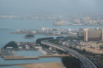 Obraz premium Landscape of Expressway by the sea at fukuoka Fukuoka city in summer day.