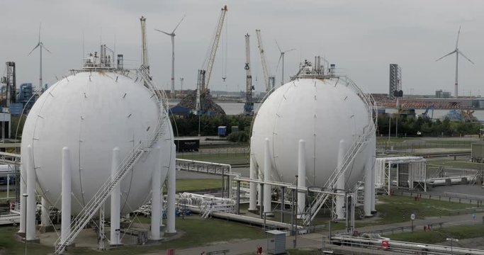 Spherical gas holders in port