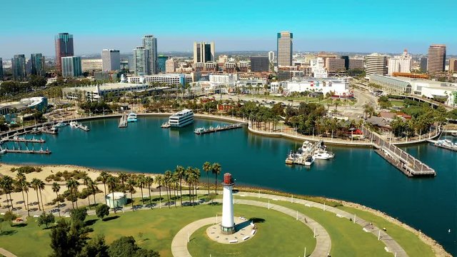 Drone flight around lighthouse in Long Beach California