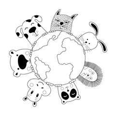 Banner with cat, dog, panda, bear, hippo, rabbit and hedgehog.