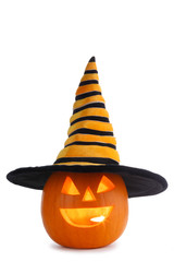 Halloween pumpkin with witches hat