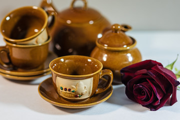 Set of dishes for the coffee ceremony. Coffee. Coffee set.