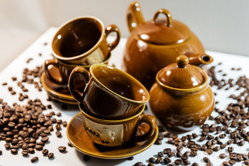 Set of dishes for the coffee ceremony. Coffee. Coffee set.