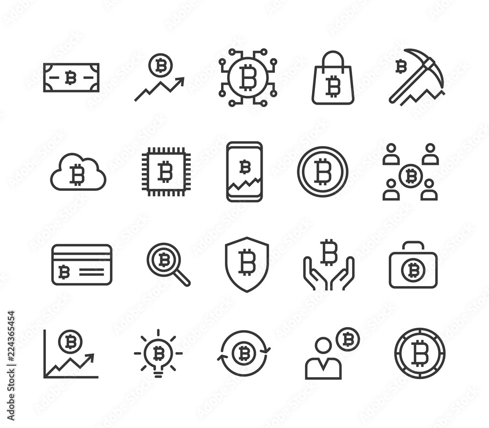 Poster set of bitcoin vector icons line editable stroke. 48x48 pixel perfect.