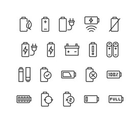 Set of Battery Vector line icons Editable Stroke. 48x48 Pixel Perfect.