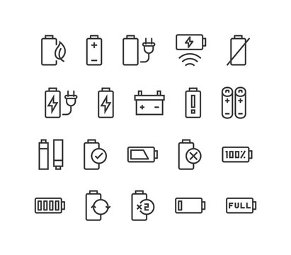 Set of Battery Vector line icons Editable Stroke. 48x48 Pixel Perfect.