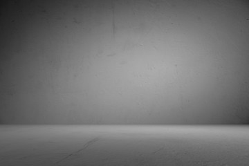 cement floor and wall backgrounds, dark room, interior, display products.