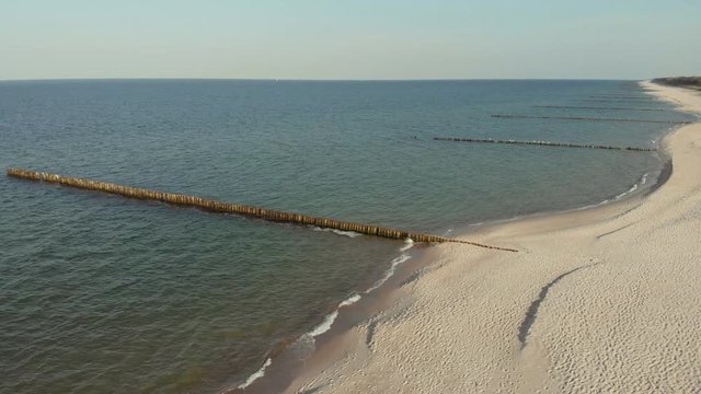  The beach on the Baltic Sea. Bird's-eye view. Top down. Concept movie.