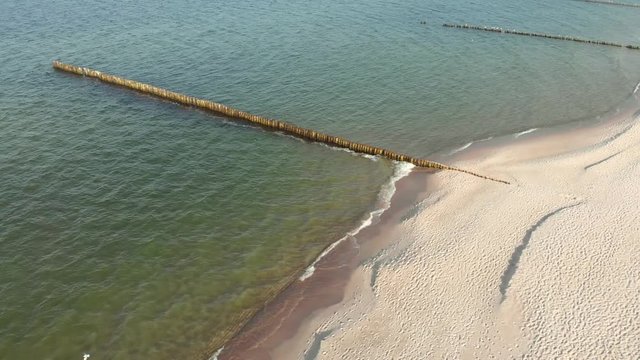  The beach on the Baltic Sea. Bird's-eye view. Top down. Concept movie.