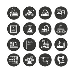 industrial robot icon set in circle buttons
