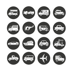 transportation icon set in circle buttons