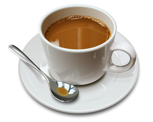 Illustrations of a coffee cup with stirring spoon.